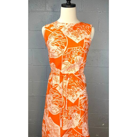 Vintage 1960s Deadstock Orange Tropical Print Dress XS Small Batik Print Floral - Picture 3 of 10